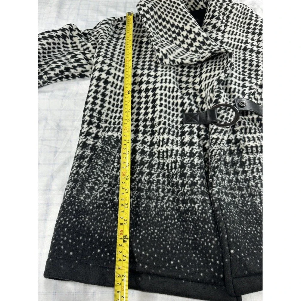 Ellen Reyes Petite Houndstooth Fleece Jacket Coat Black White Ombre Belted PM